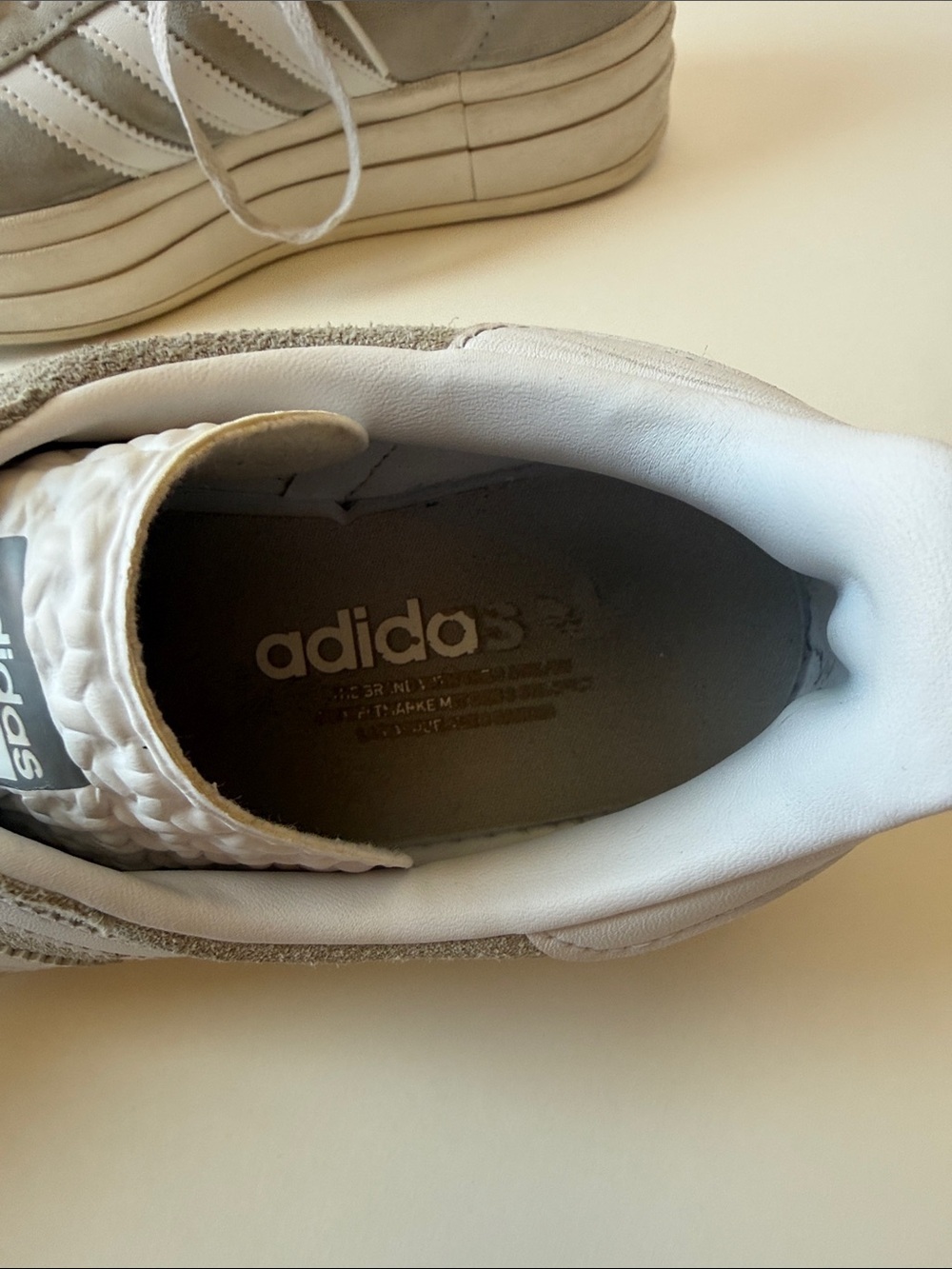 Adidas Gazelle Platform Sneakers Women’s Light Gray Suede White Stripe Shoes - Picture 7 of 11